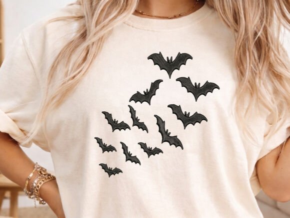 Flying Bats Embroidery Design, Halloween