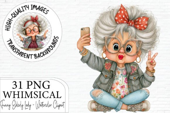 Funny Elderly Lady Clipart PNG Bundle