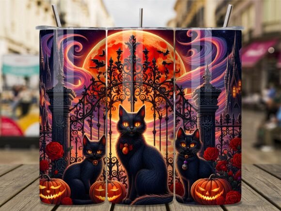 Gothic Halloween Black Cats Tumbler Wrap