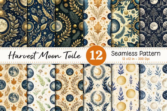 Harvest Moon Toile Seamless Pattern