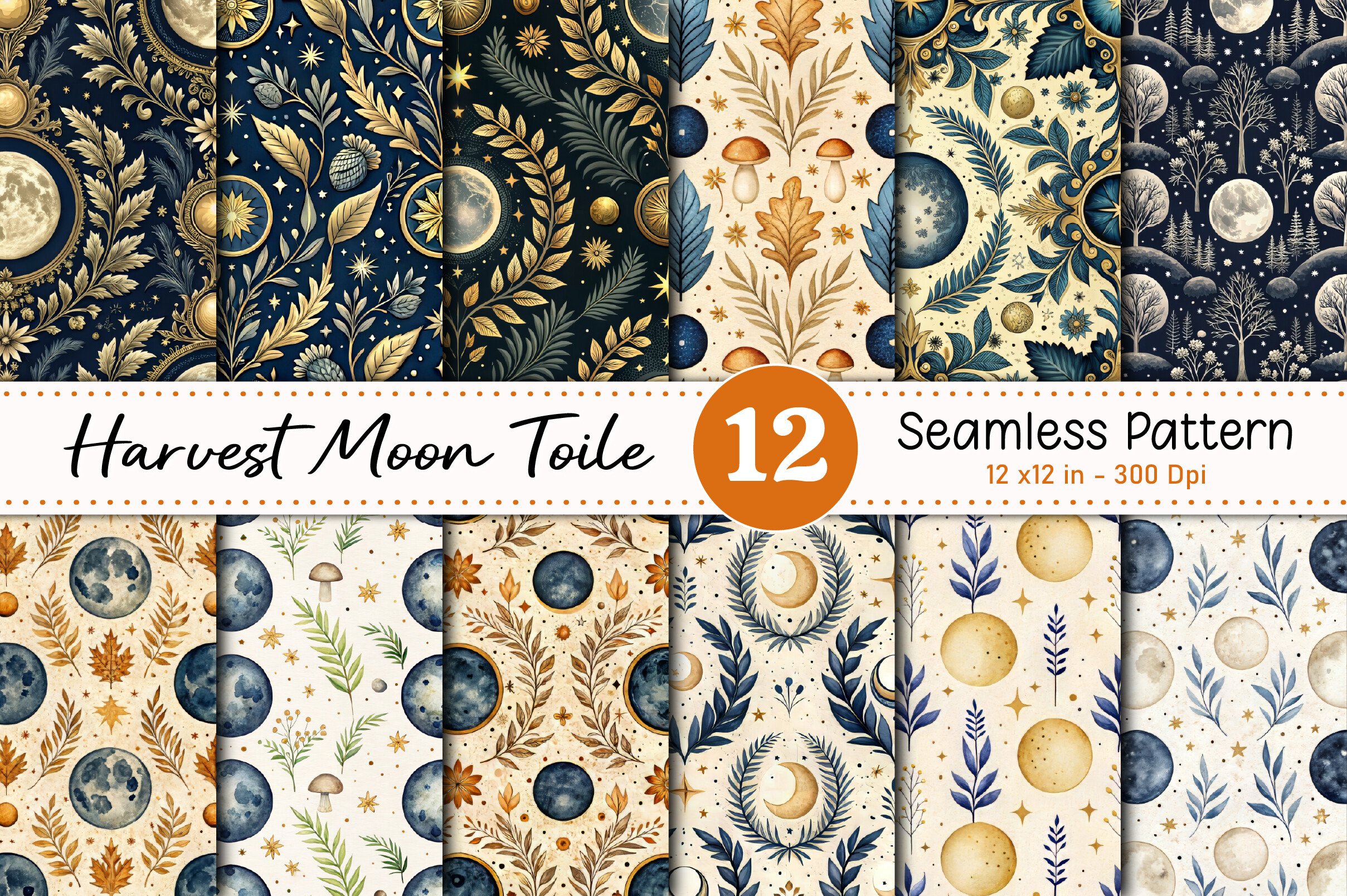 Harvest Moon Toile Seamless Pattern