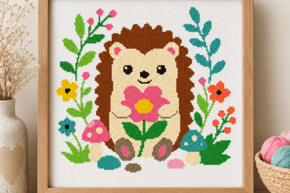 Hedgehog Spring Garden Cross Stitch