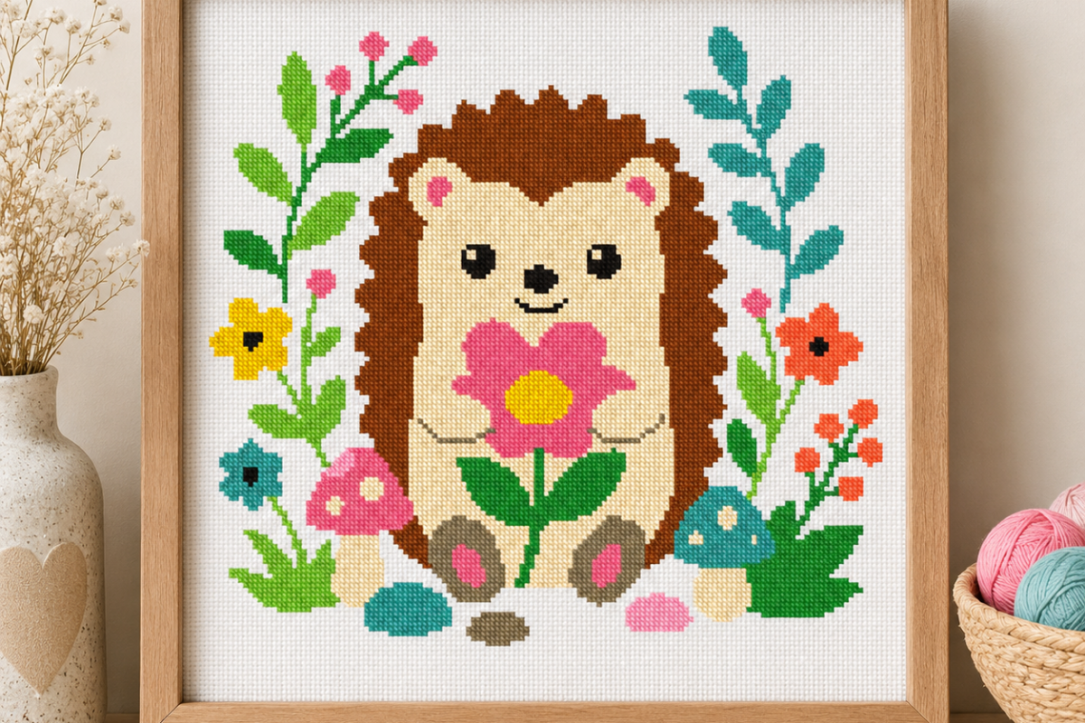 Hedgehog Spring Garden Cross Stitch