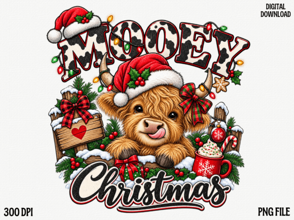 Highland Cow Christmas PNG Design