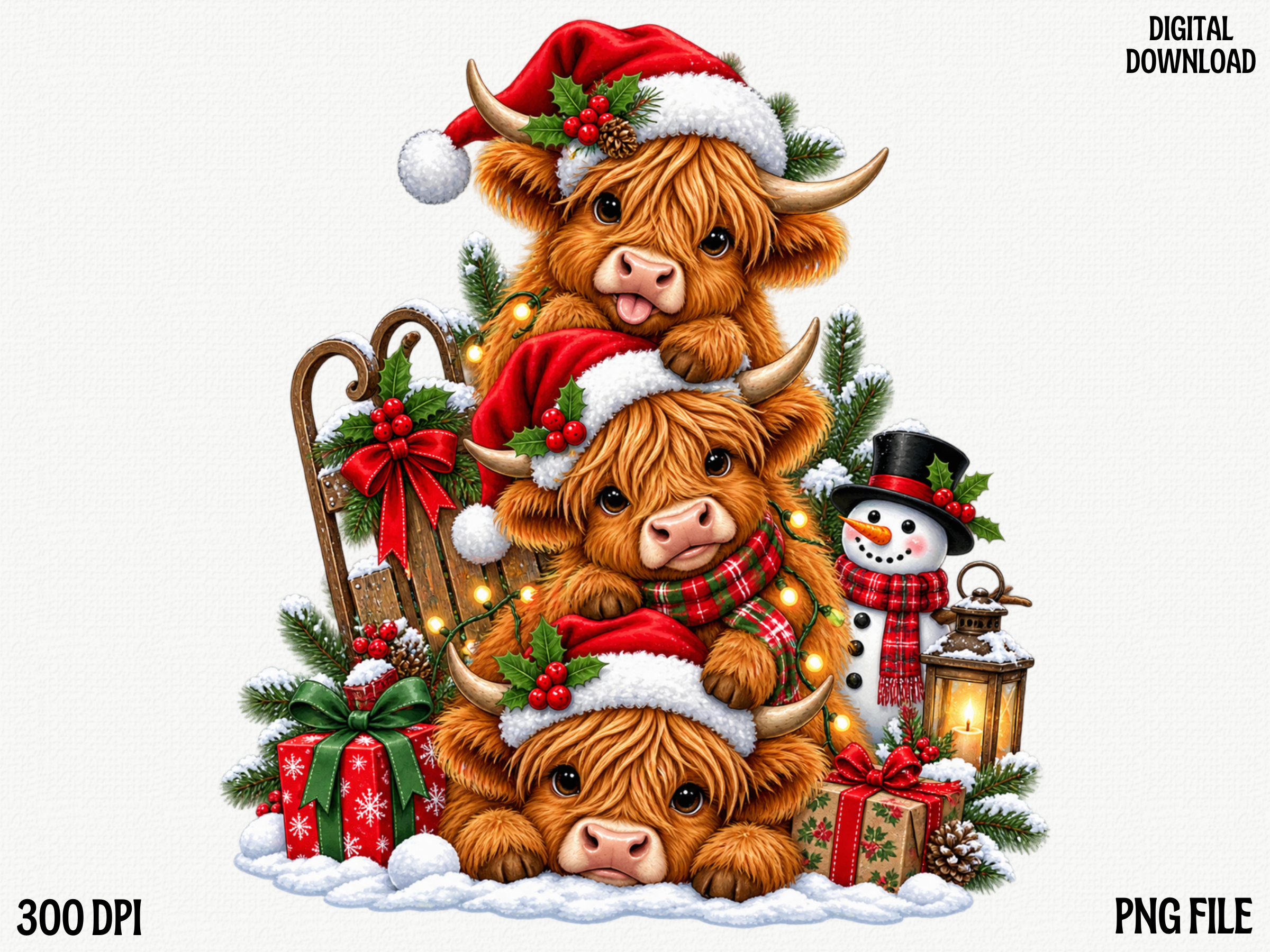 Highland Cow Christmas Tree Holiday PNG