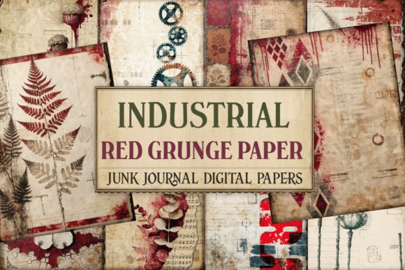 Industrial Red Grunge Junk Journal Pages