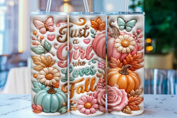 Inflated Fall Pumpkin Floral Tumbler PNG