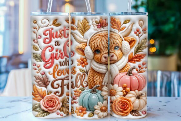 Inflated Highland Cow Fall Tumbler Wrap