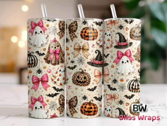 Leopard Bow Halloween Tumbler Wrap