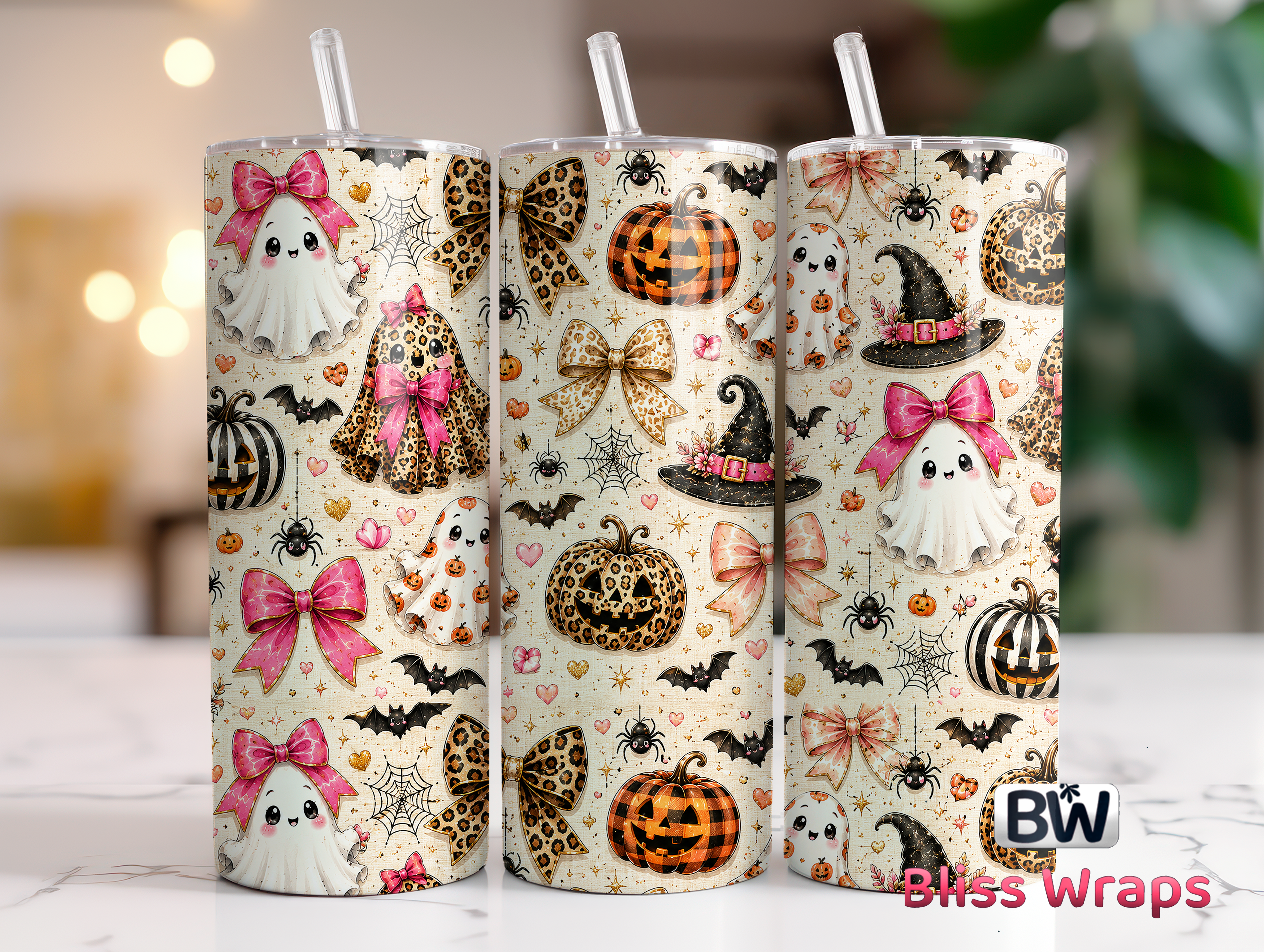 Leopard Bow Halloween Tumbler Wrap