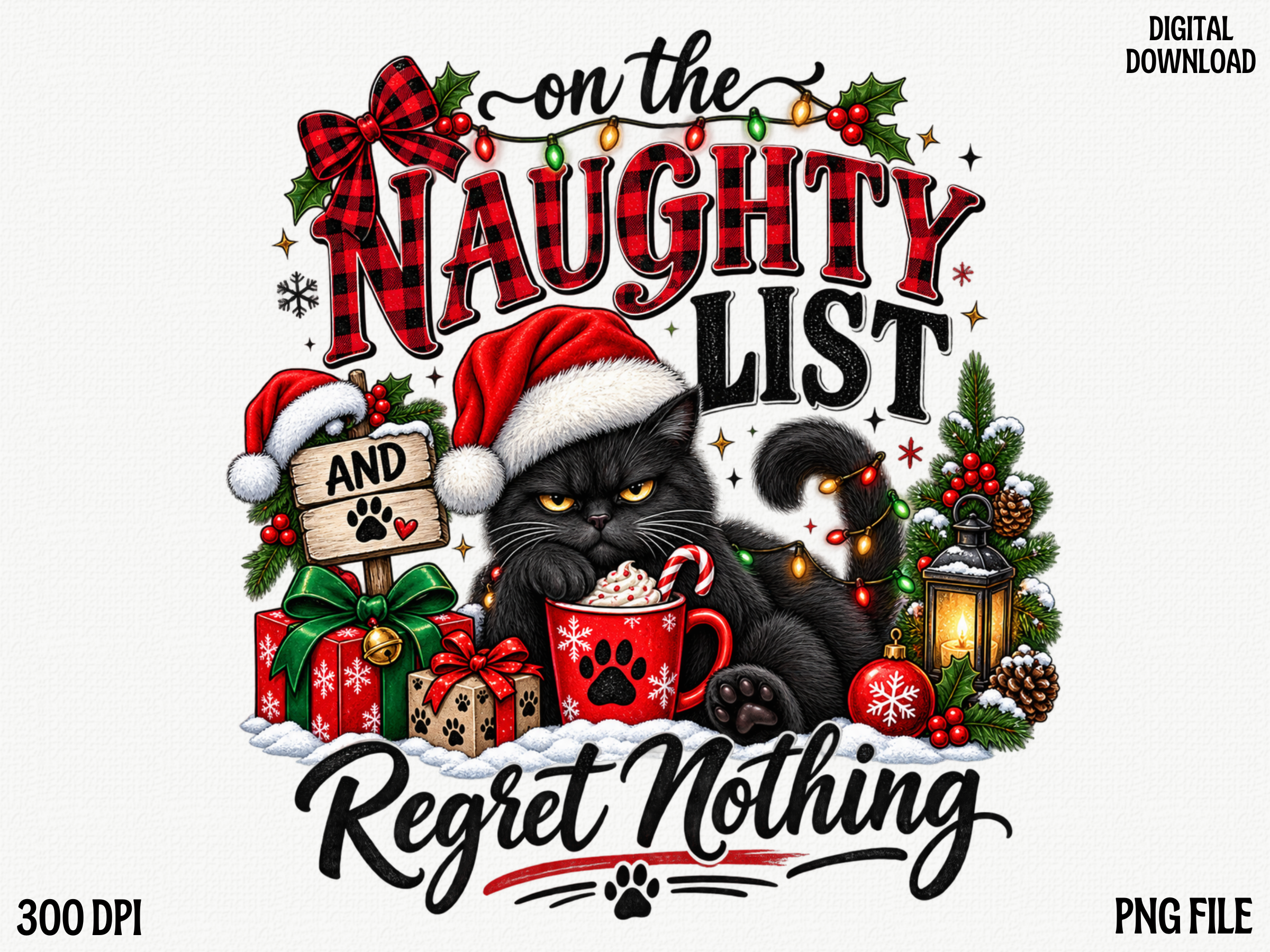 Naughty List Christmas Cat PNG Design