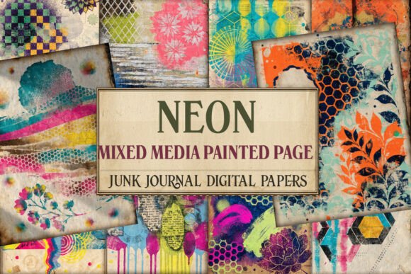 Neon Mixed Media Painted Page Junk Journ
