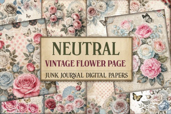Neutral Vintage Flower Page Junk Journal