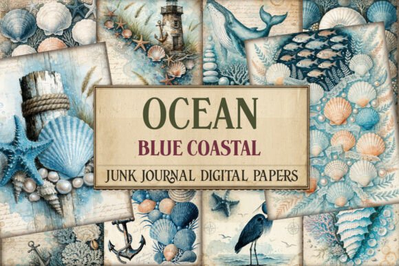 Ocean Blue Coastal Junk Journal Paper