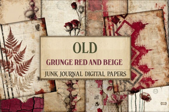 Old Grunge Red and Beige Junk Journal