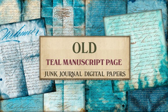 Old Teal Manuscript Page Junk Journal