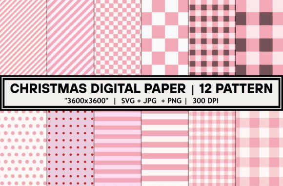 Pink Christmas Pattern Digital Paper Set