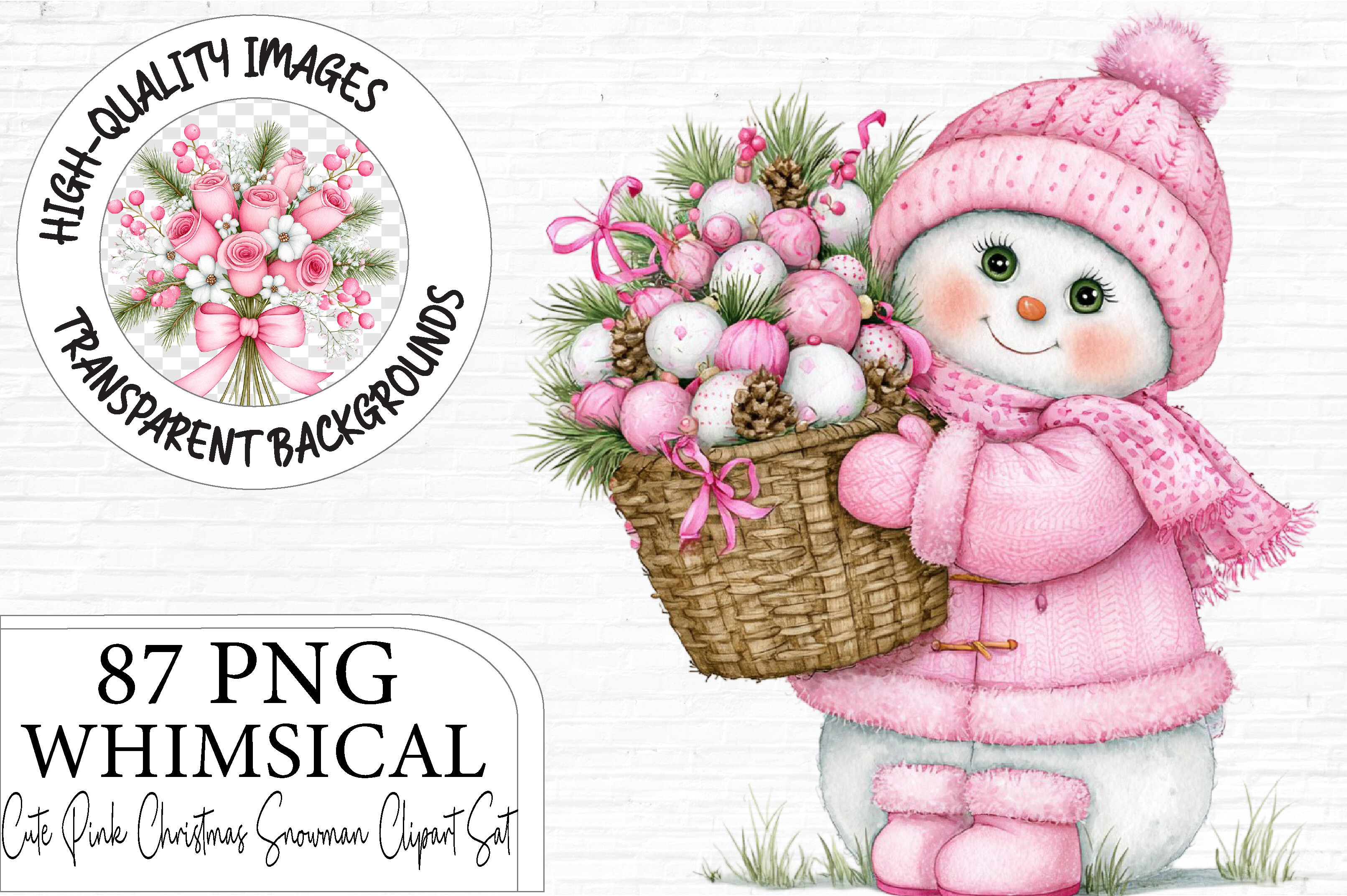Pink Christmas Snowman Clipart