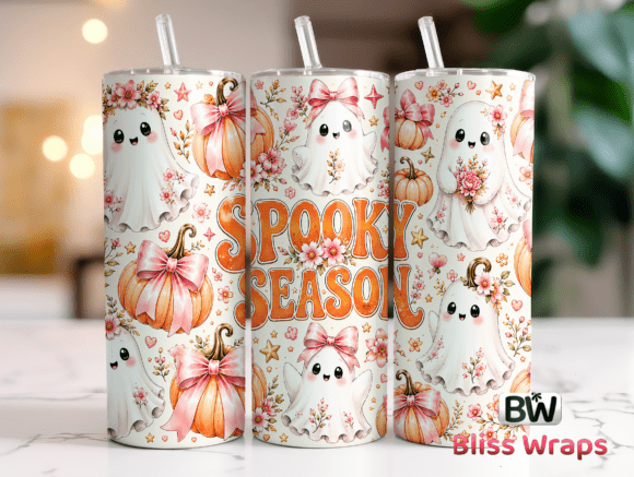 Pink Ghost Pumpkin Halloween Tumbler