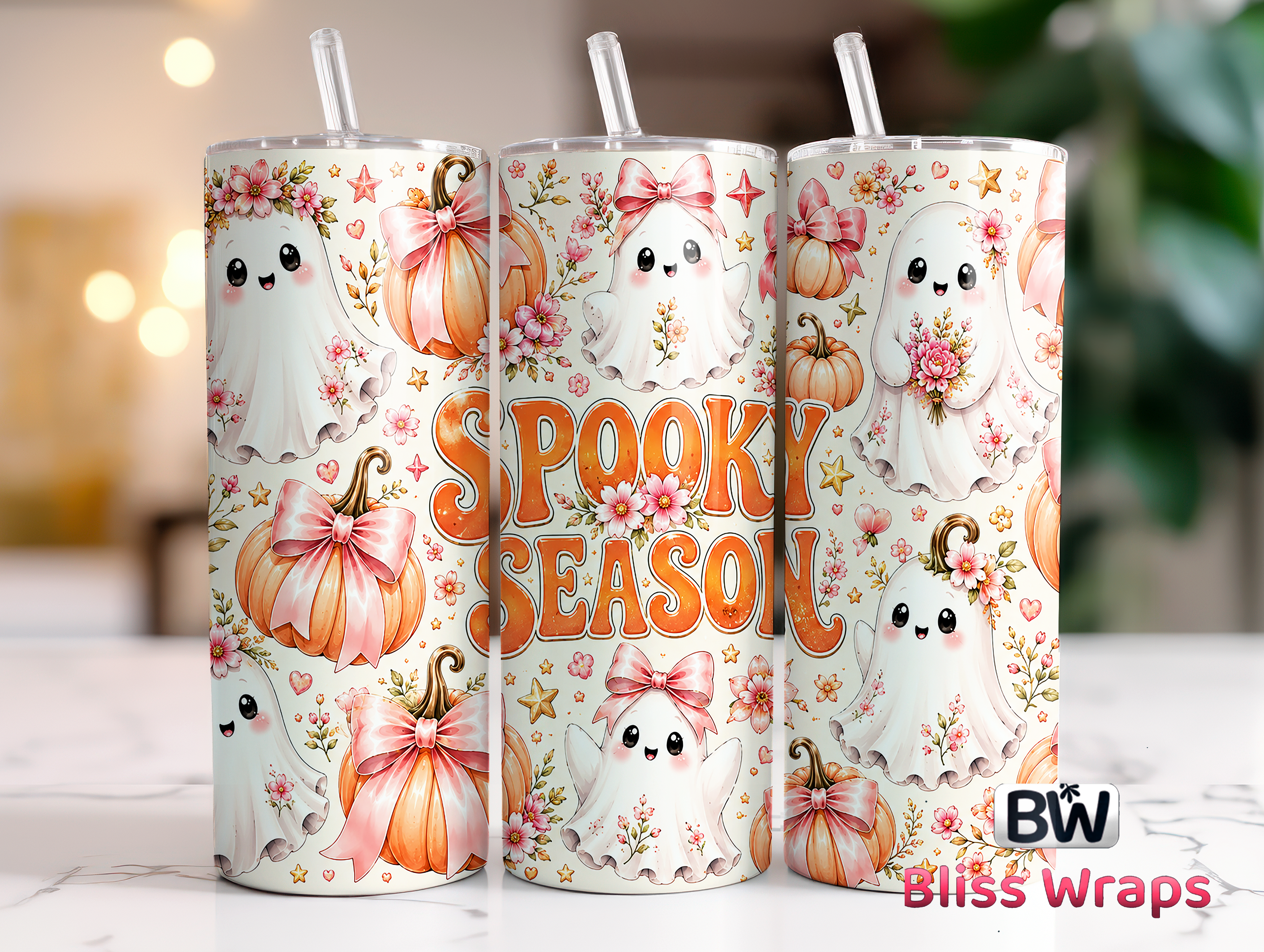 Pink Ghost Pumpkin Halloween Tumbler