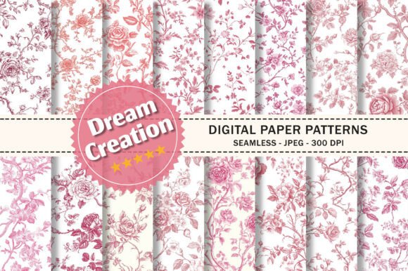 Pink Toile De Jouy Digital Paper