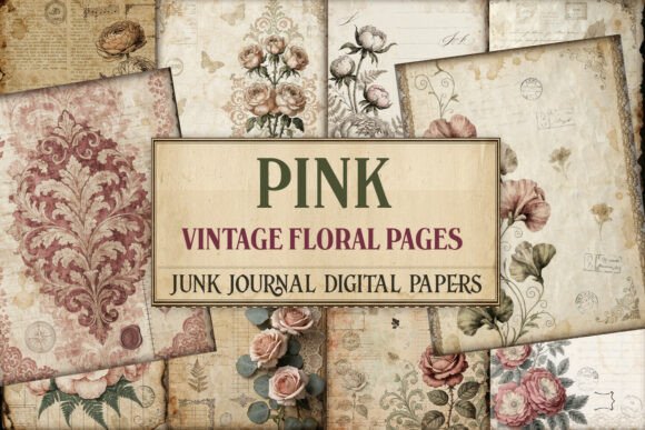 Pink Vintage Floral Junk Journal Pages