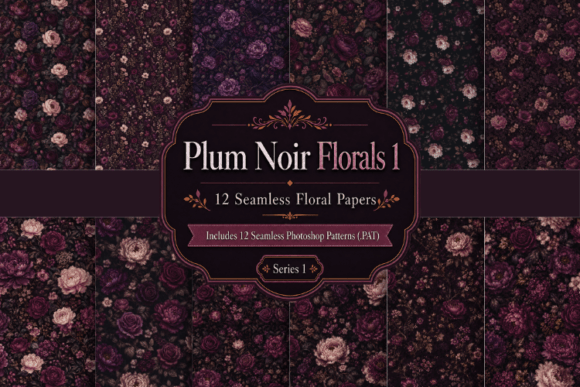 Plum Noir Floral Papers & Patterns 1