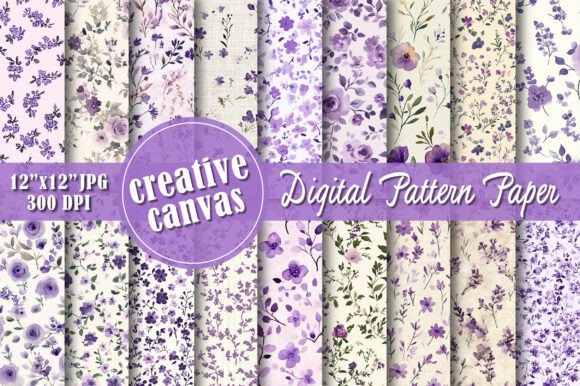 Purple Floral Digital Paper Bundle
