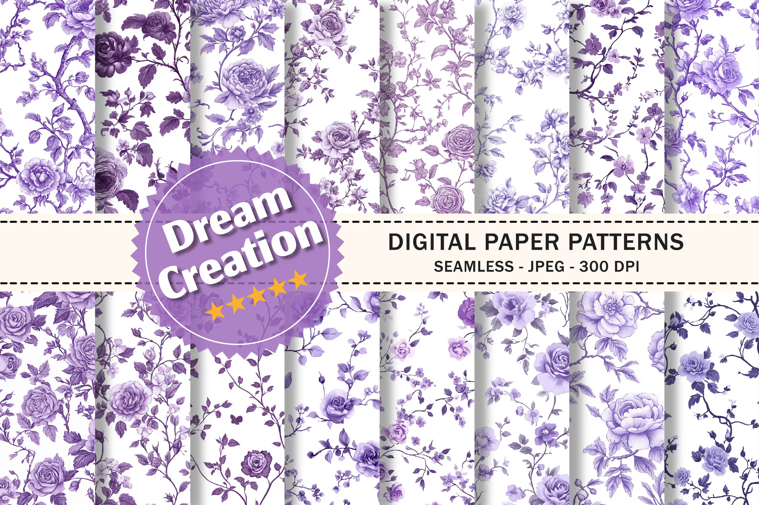 Purple Toile De Jouy Digital Paper