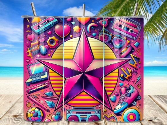 Retro 80s Neon Star Pop Tumbler Wrap