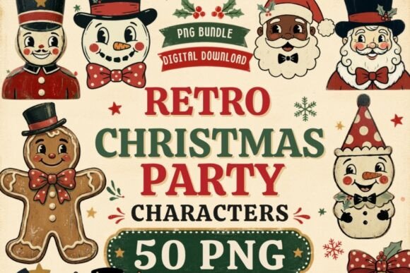 Retro Christmas Characters Clipart