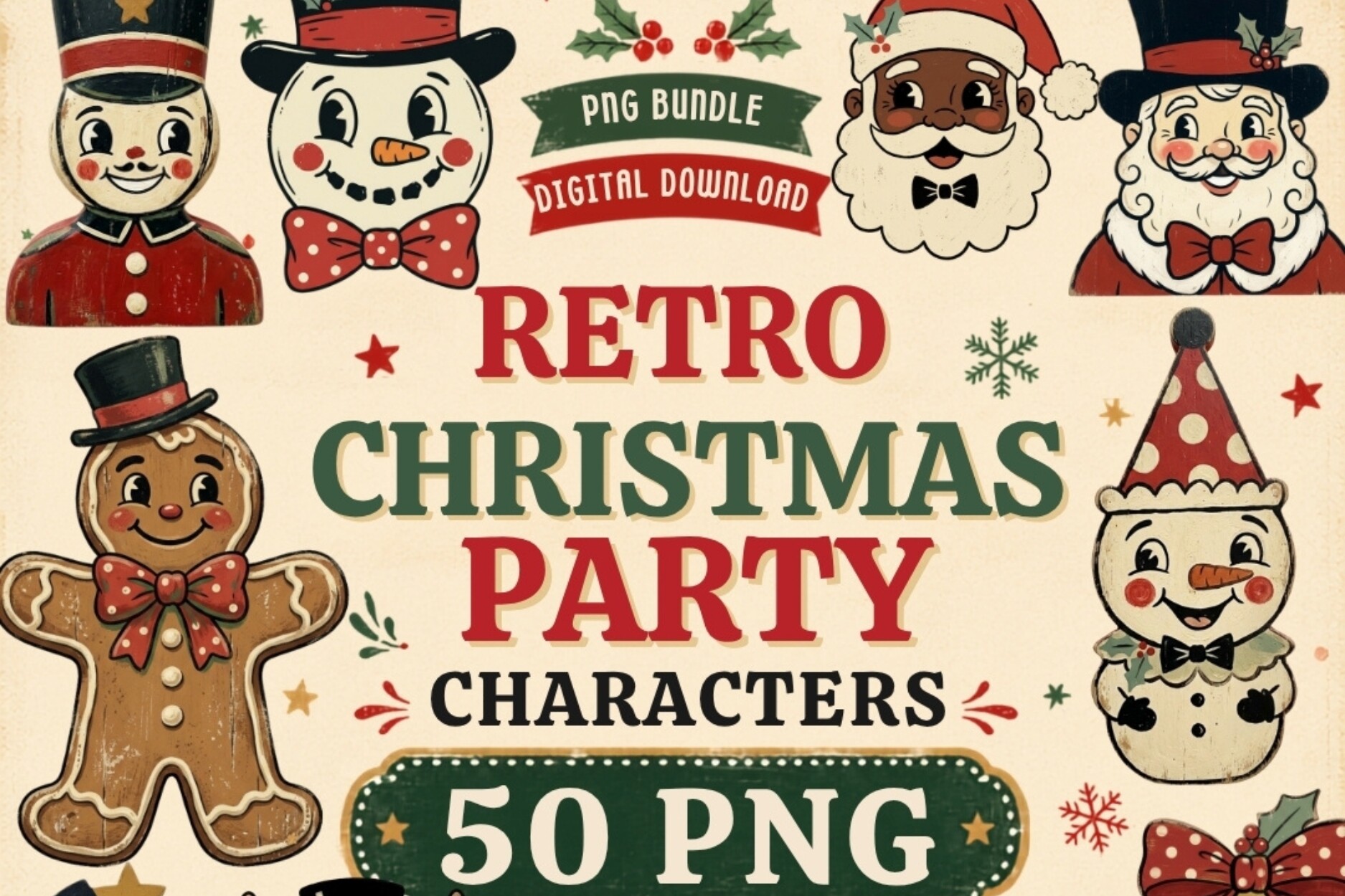 Retro Christmas Characters Clipart