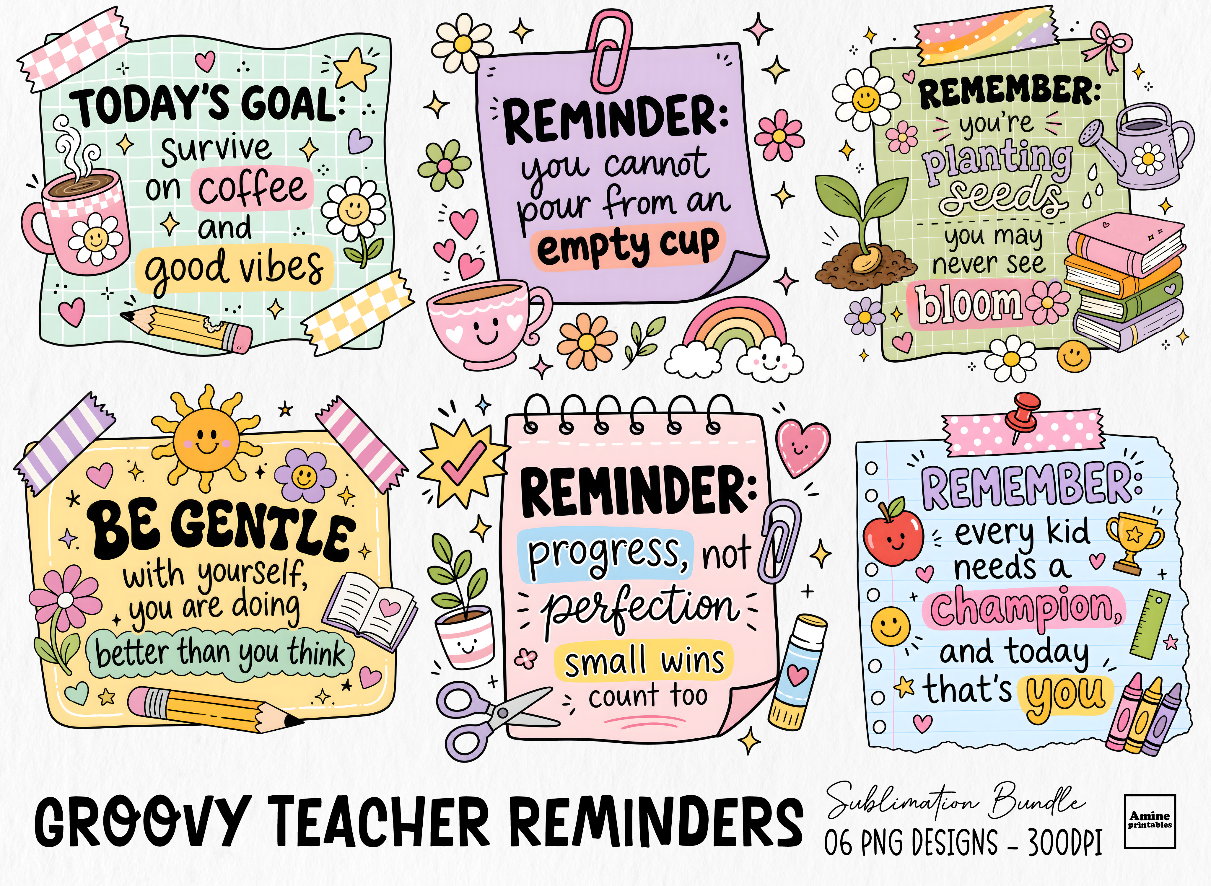 Retro Teacher Positive Reminders Bundle