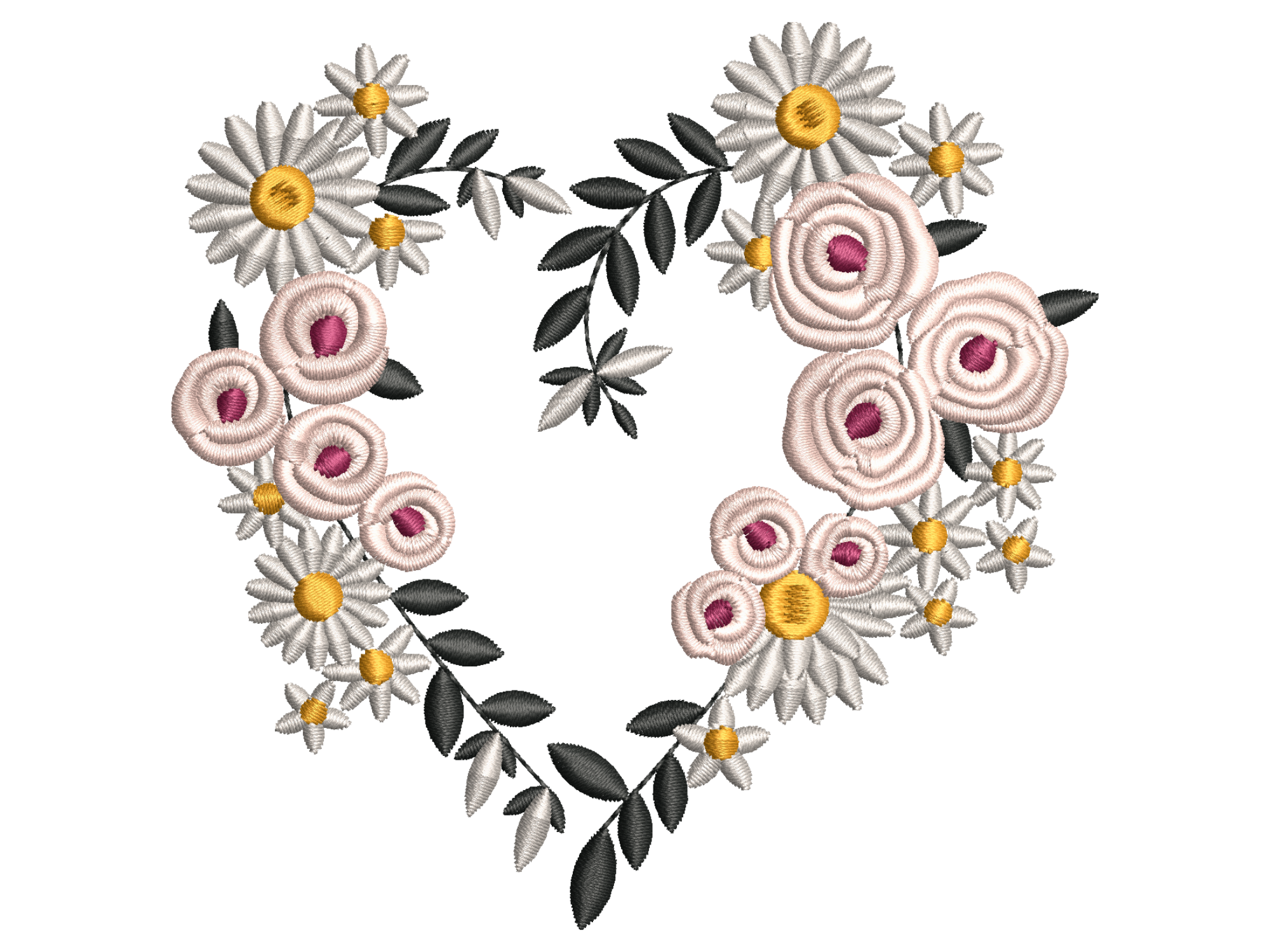 Romantic Daisy and Rose Flower Heart
