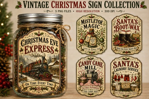 Rustic Christmas Label Sign PNG
