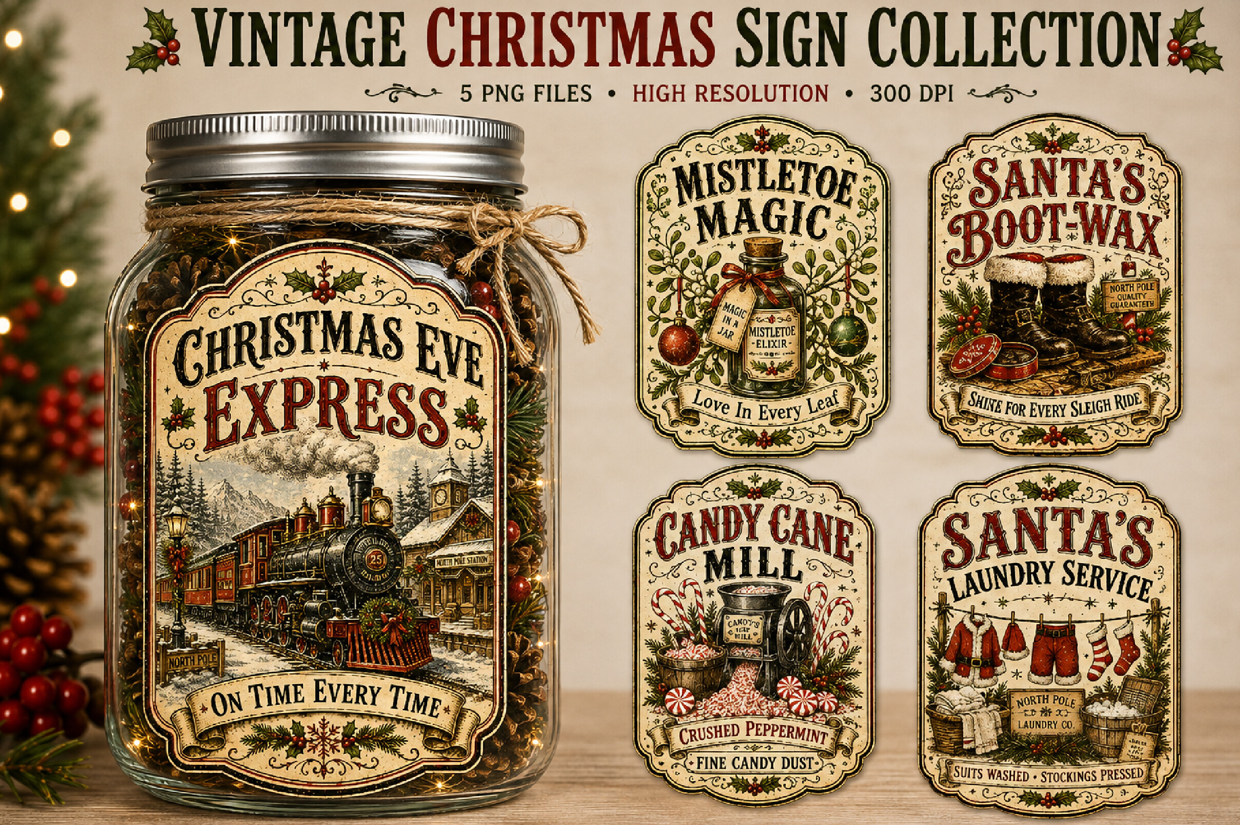 Rustic Christmas Label Sign PNG