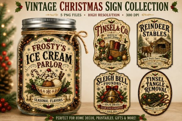 Rustic Christmas Label Sign PNG