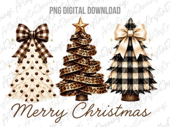 Rustic Plaid Leopard Christmas Trees PNG