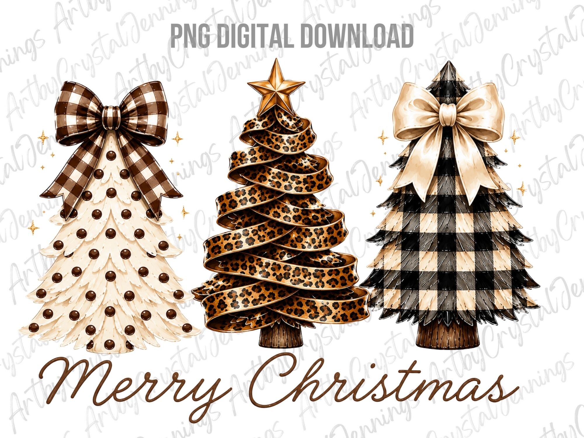 Rustic Plaid Leopard Christmas Trees PNG