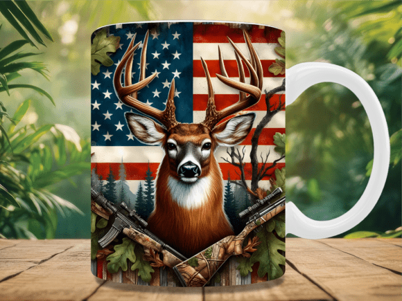 USA Flag Deer Hunting Guns Mug Wrap