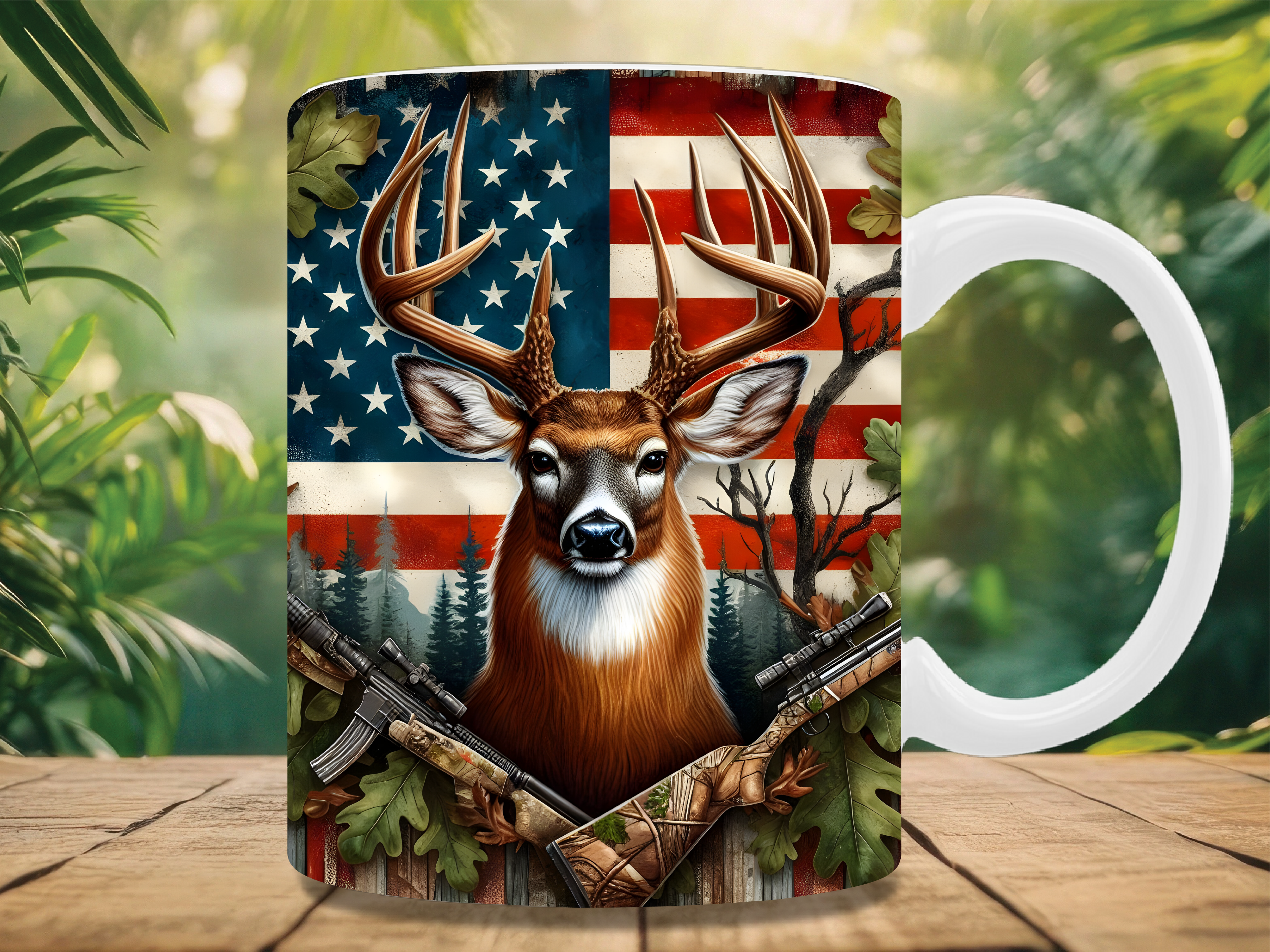 USA Flag Deer Hunting Guns Mug Wrap