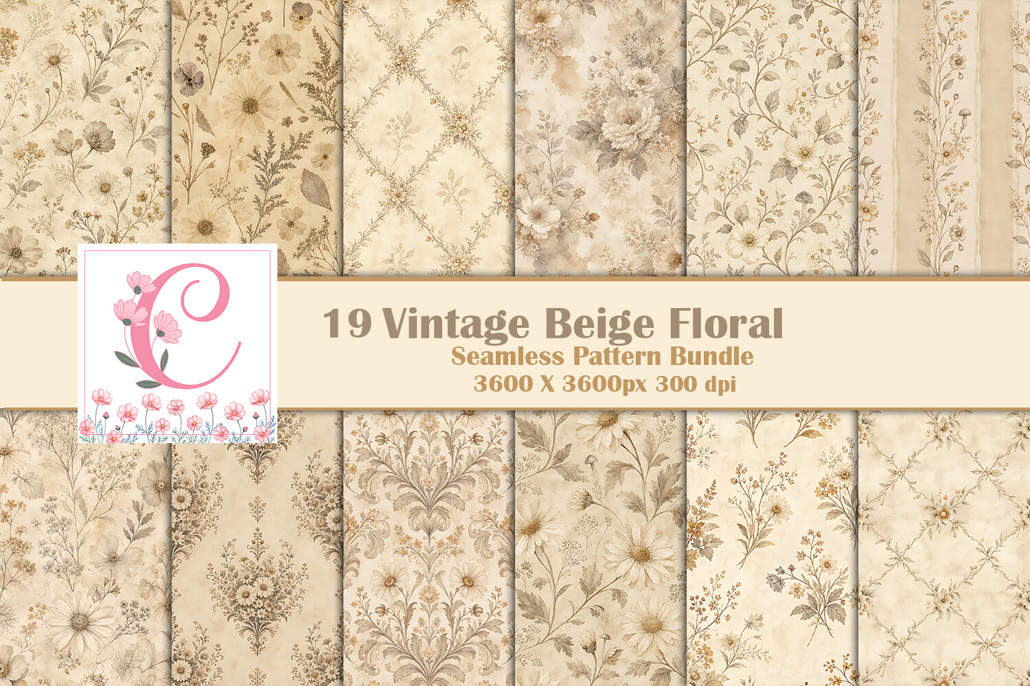 Vintage Beige Floral Seamless Pattern