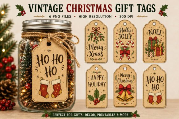 Vintage Christmas Gift Tags PNG
