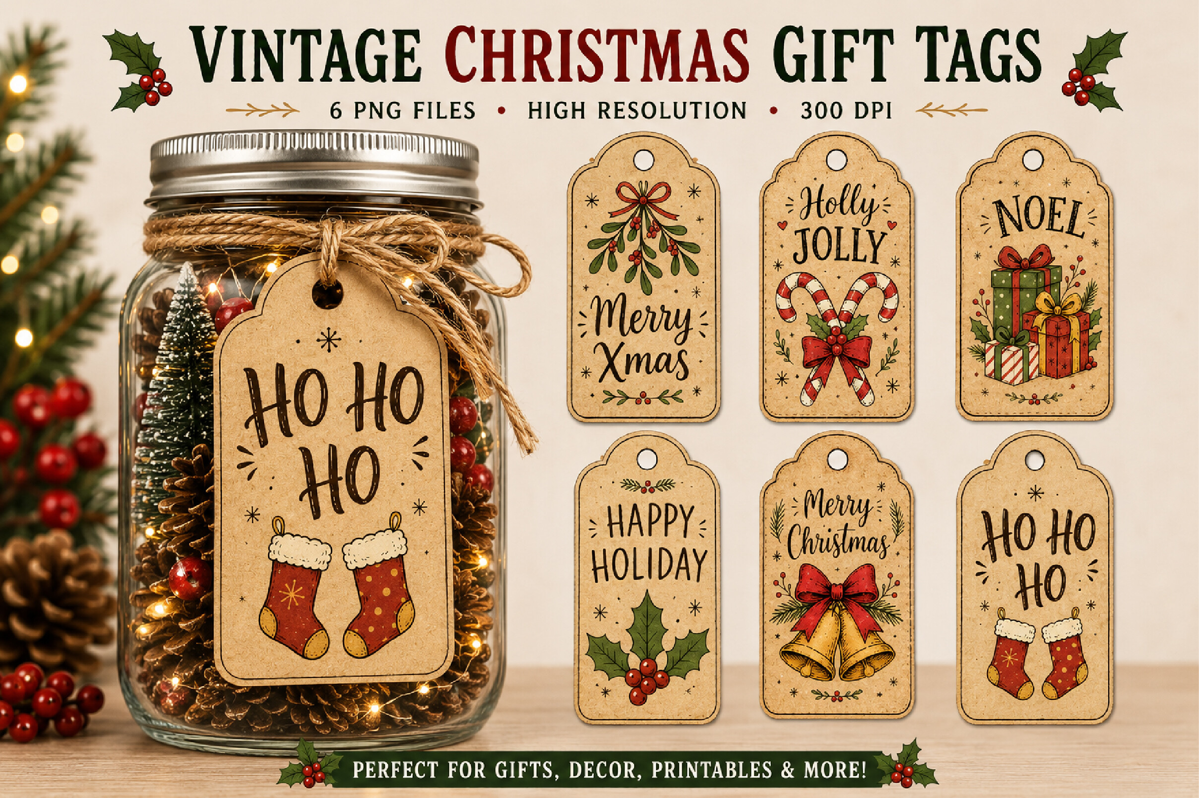 Vintage Christmas Gift Tags PNG