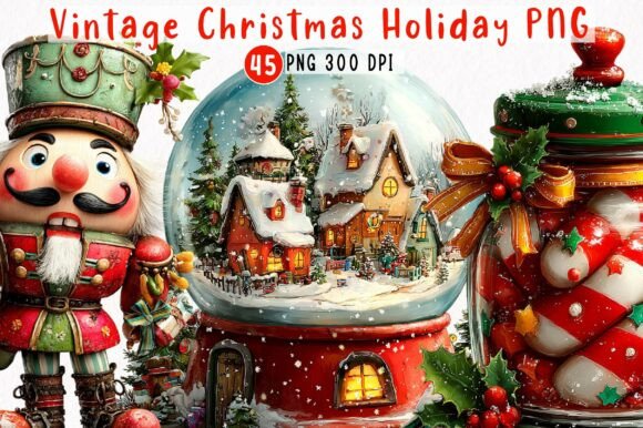 Vintage Christmas Holiday Clipart Bundle