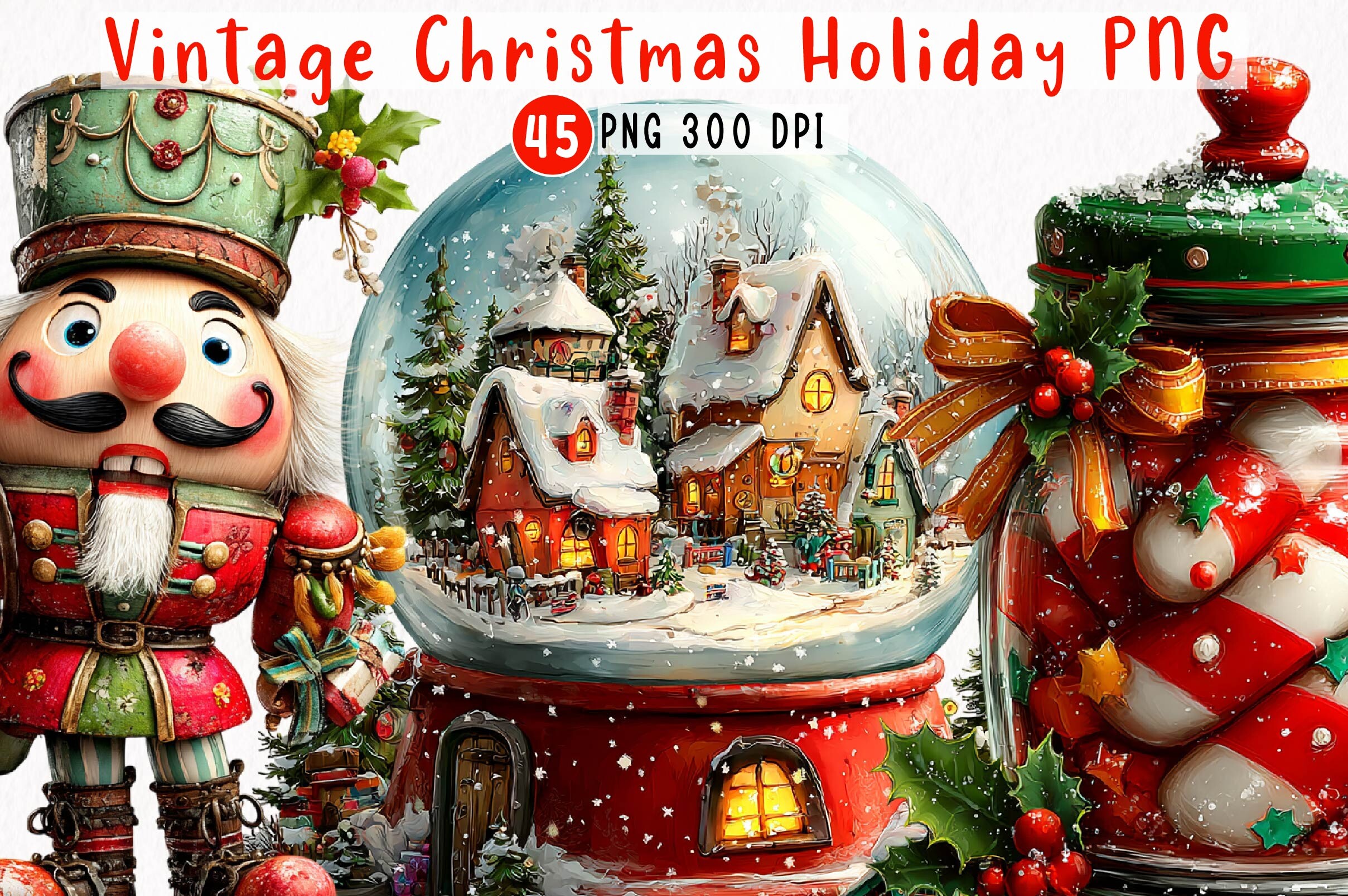 Vintage Christmas Holiday Clipart Bundle