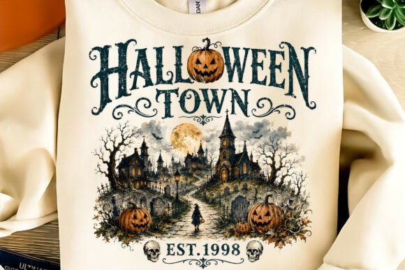 Vintage Halloween Town PNG, Halloween