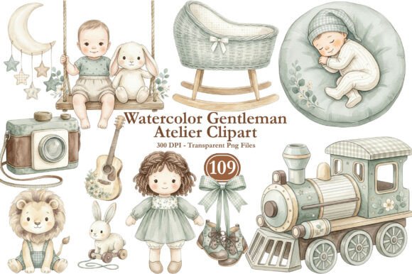 Watercolor Gentleman Atelier Clipart