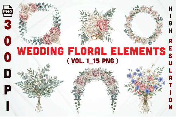 Wedding Floral PNG Clipart Bundle