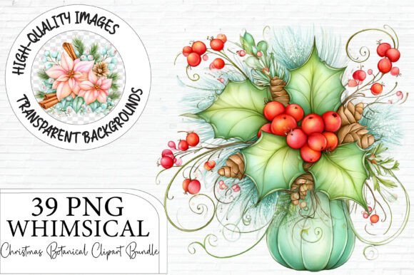 Whimsical Christmas Botanical Clipart